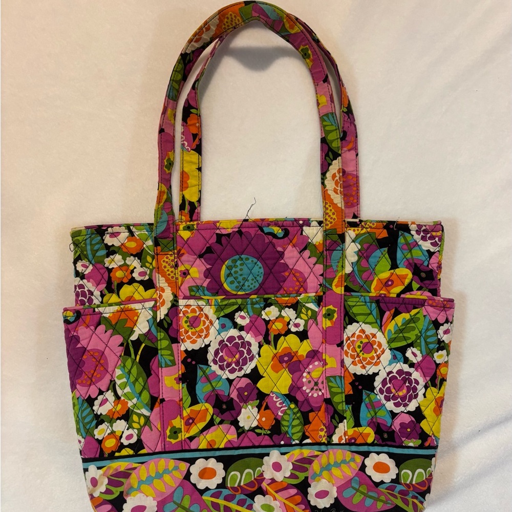 Vera Bradley Quilted Floral Tote in Pink, Yellow, Green and Blue